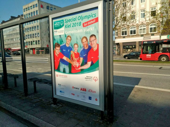 Die Special Olympics Kiel 2018 werden sichtbar. City-Light Poster in der Innenstadt. (Foto: SOD)
